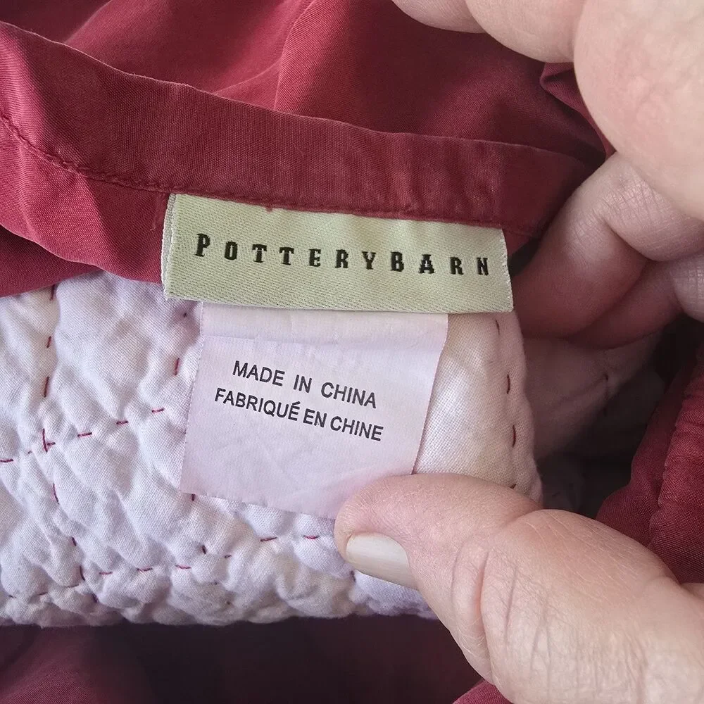 2 pc Pottery Barn Silk & Cotton Velvet Quilted Pillow Sham Standard Red Cottage